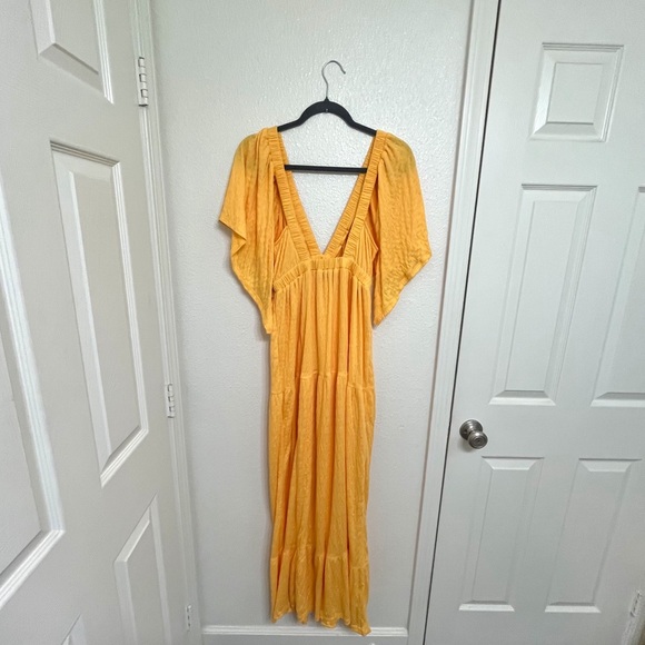 Free People Beach LaLa Maxi Dress Bird of Yellow Boho  NWT Small - Picture 3 of 10